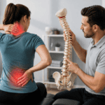 Chiropractor Examining Spine Model