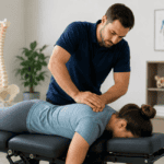 Chiropractor performing safe spinal adjustment
