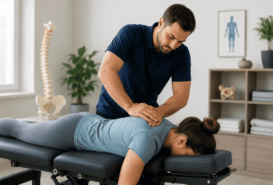 Chiropractor performing safe spinal adjustment